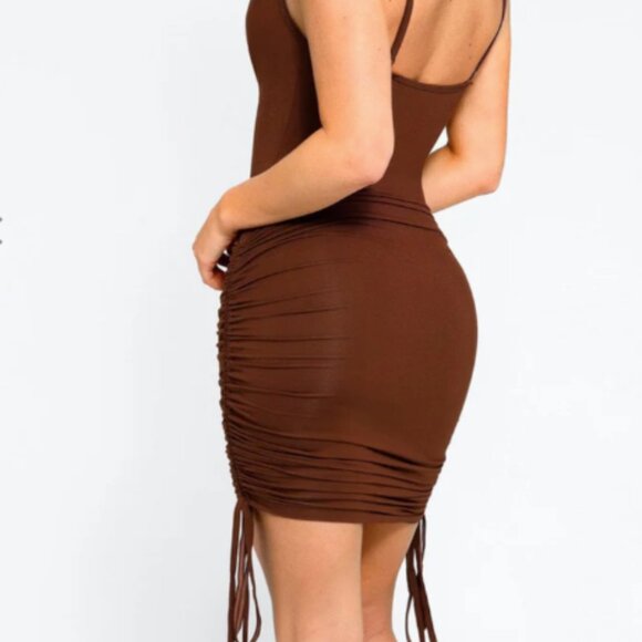 Popilush Shapewear Ruched Modal Bodycon Mini Slip Dress - Red - Picture 2 of 3